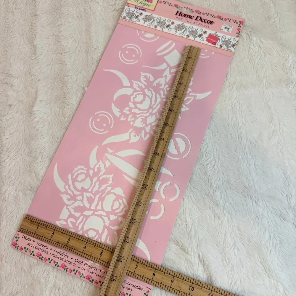 Home Decor Pre-Cut Stencil Magic By Delta Buttons & Bows Vintage NEW 8.25x18